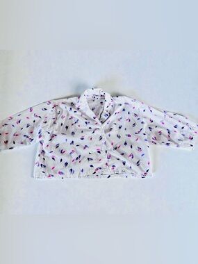 Vintage Cropped Floral Blouse White Cottagecore Button Shirt